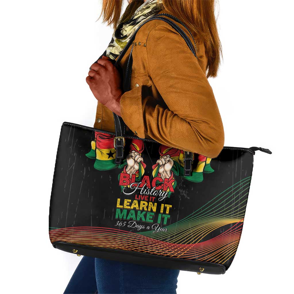 Ghana Black History Month Leather Tote Bag Live It Learn It Make It - Wonder Print Shop