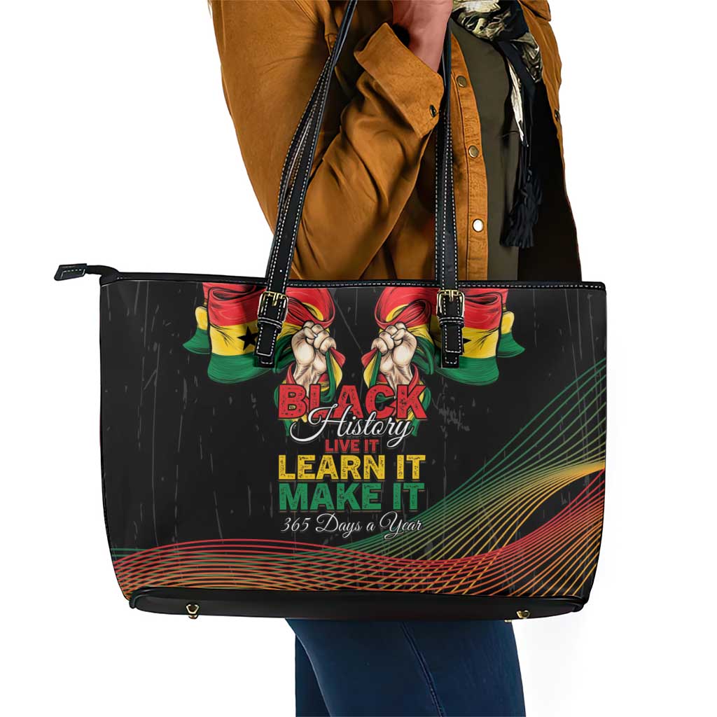 Ghana Black History Month Leather Tote Bag Live It Learn It Make It - Wonder Print Shop