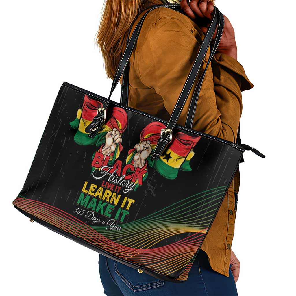 Ghana Black History Month Leather Tote Bag Live It Learn It Make It - Wonder Print Shop