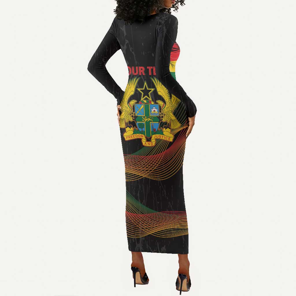 Personalized Ghana Black History Month Long Sleeve Bodycon Dress Live It Learn It Make It - Wonder Print Shop