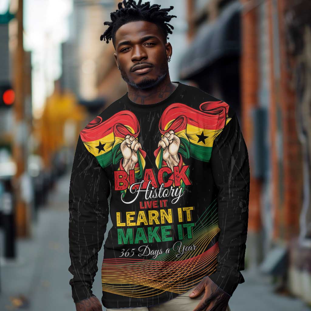Personalized Ghana Black History Month Long Sleeve Shirt Live It Learn It Make It - Wonder Print Shop