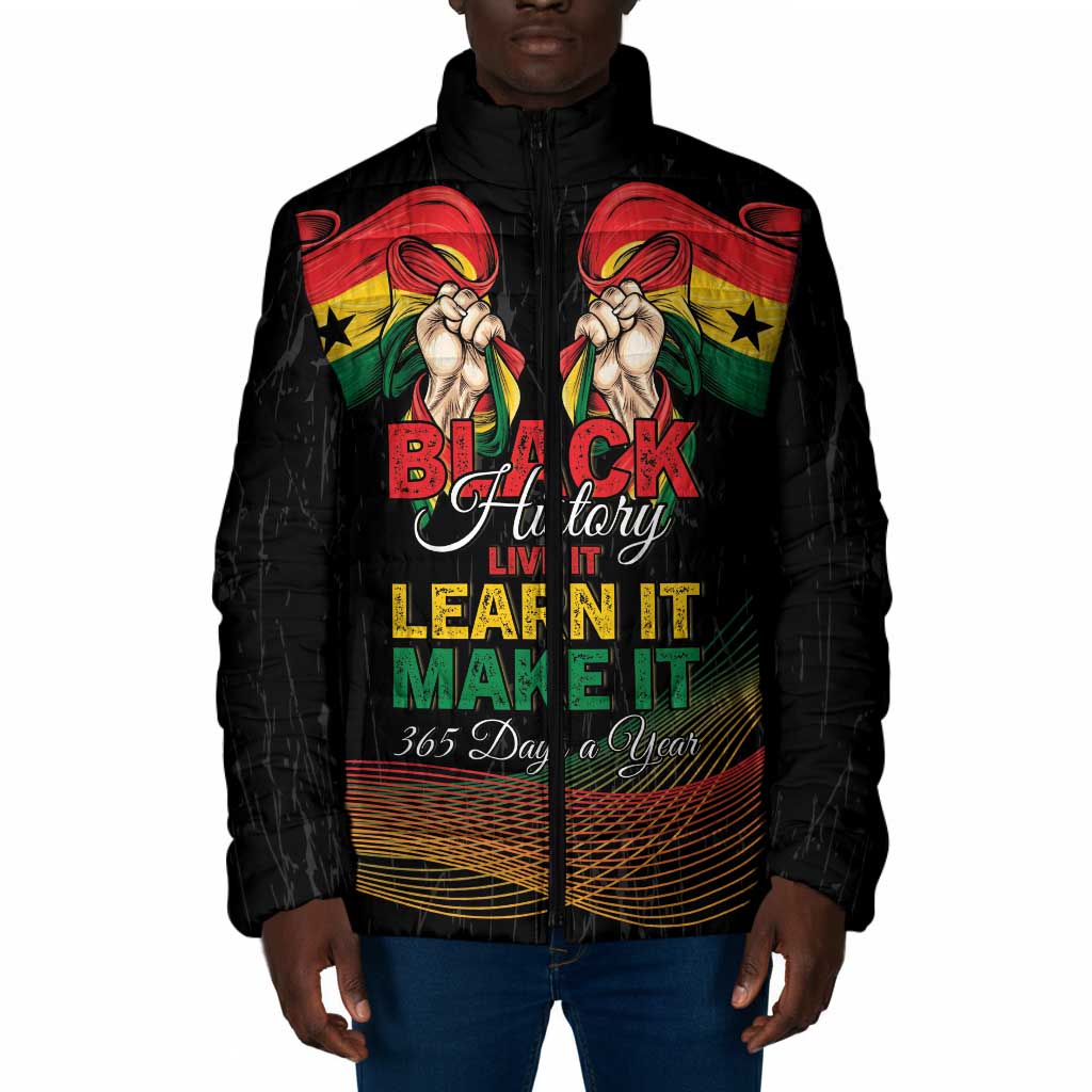 Personalized Ghana Black History Month Padded Jacket Live It Learn It Make It - Wonder Print Shop