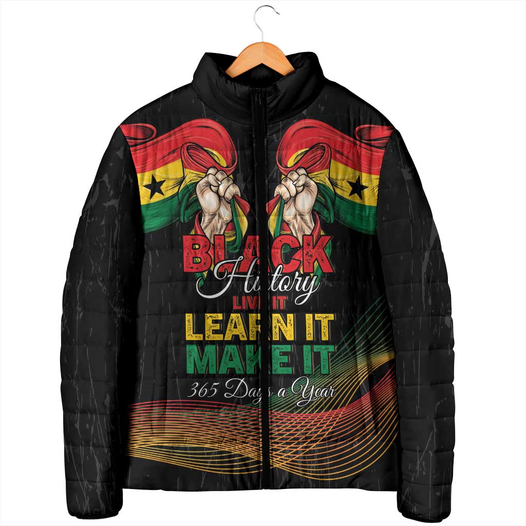 Personalized Ghana Black History Month Padded Jacket Live It Learn It Make It - Wonder Print Shop
