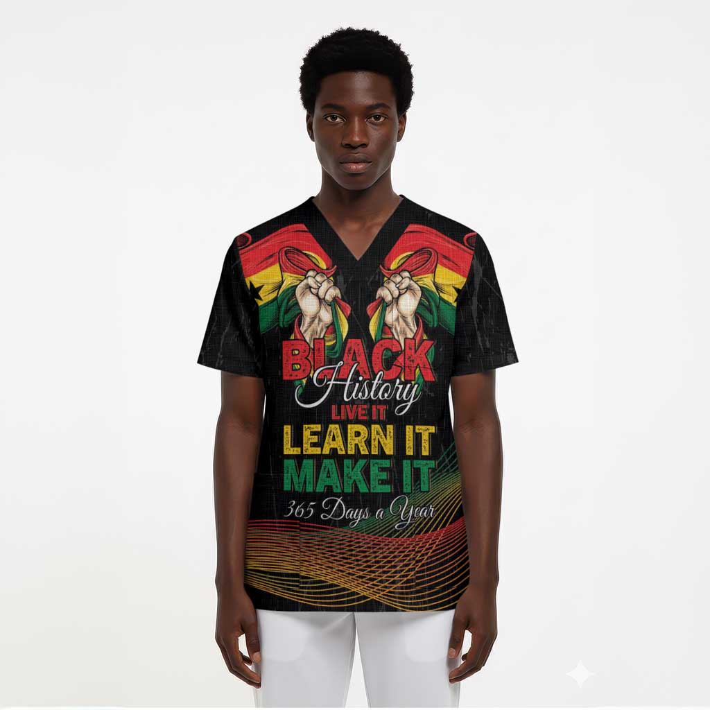 Personalized Ghana Black History Month Scrub Top Live It Learn It Make It - Wonder Print Shop