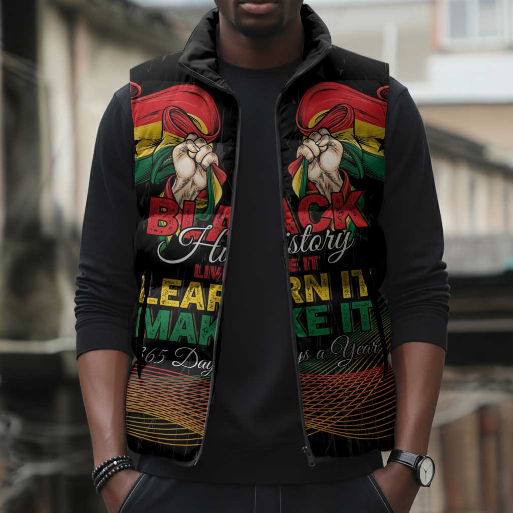 Personalized Ghana Black History Month Sleeveless Puffer Jacket Live It Learn It Make It - Wonder Print Shop