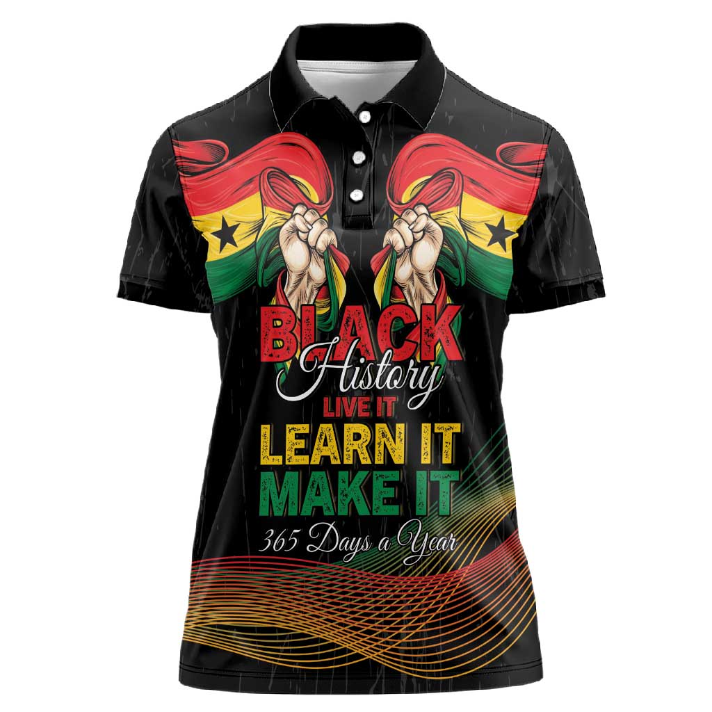 Personalized Ghana Black History Month Women Polo Shirt Live It Learn It Make It - Wonder Print Shop