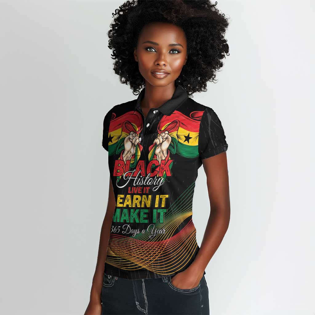 Personalized Ghana Black History Month Women Polo Shirt Live It Learn It Make It - Wonder Print Shop