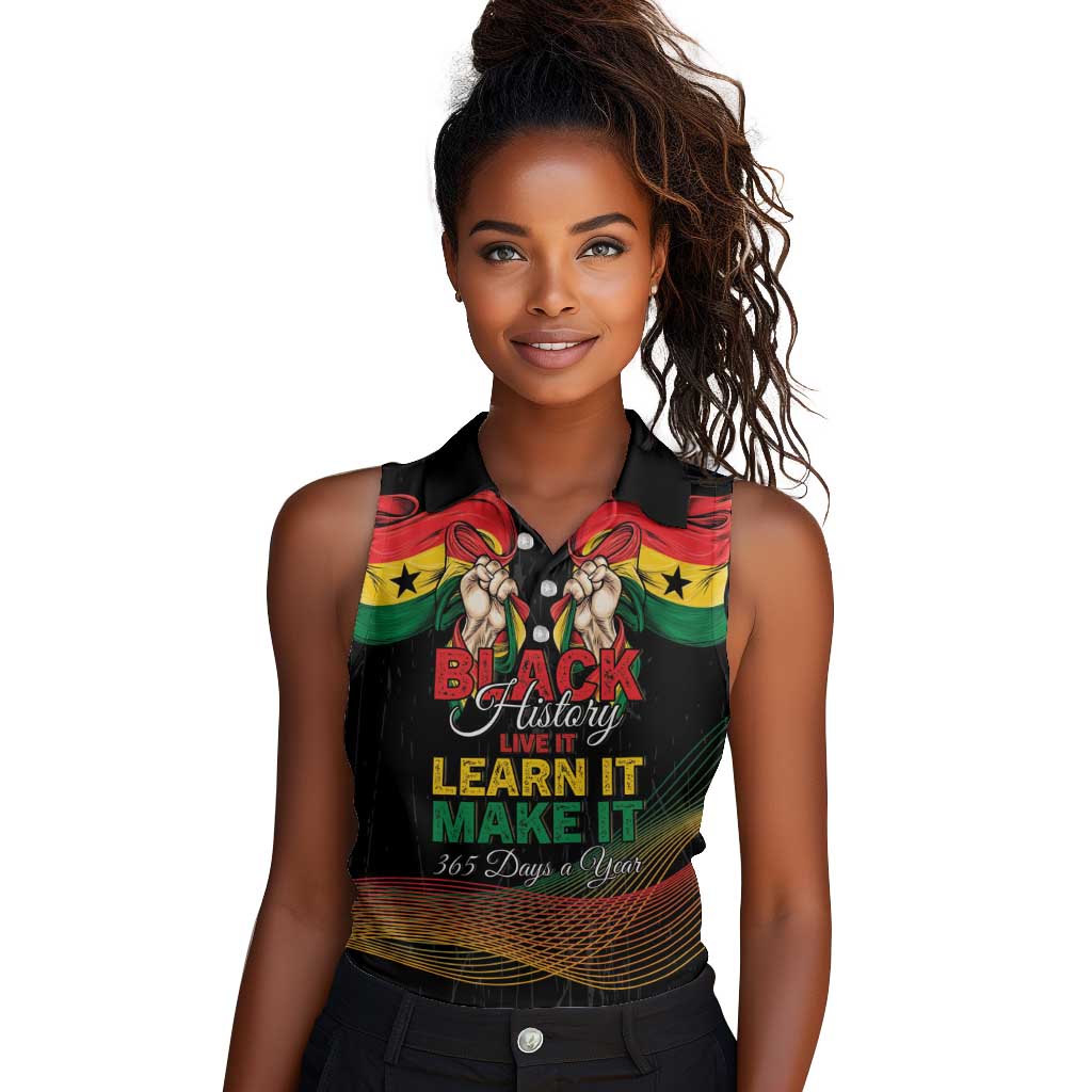 Personalized Ghana Black History Month Women Sleeveless Polo Shirt Live It Learn It Make It - Wonder Print Shop