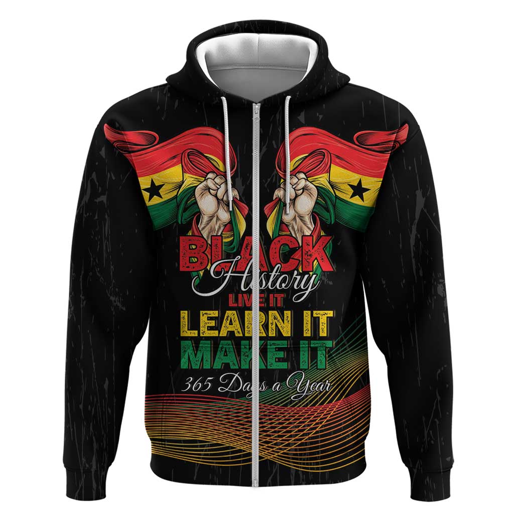Personalized Ghana Black History Month Zip Hoodie Live It Learn It Make It - Wonder Print Shop