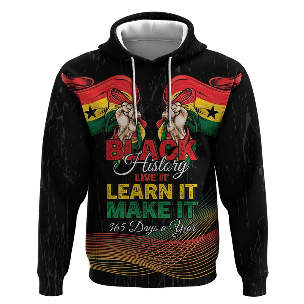 Personalized Ghana Black History Month Zip Hoodie Live It Learn It Make It - Wonder Print Shop