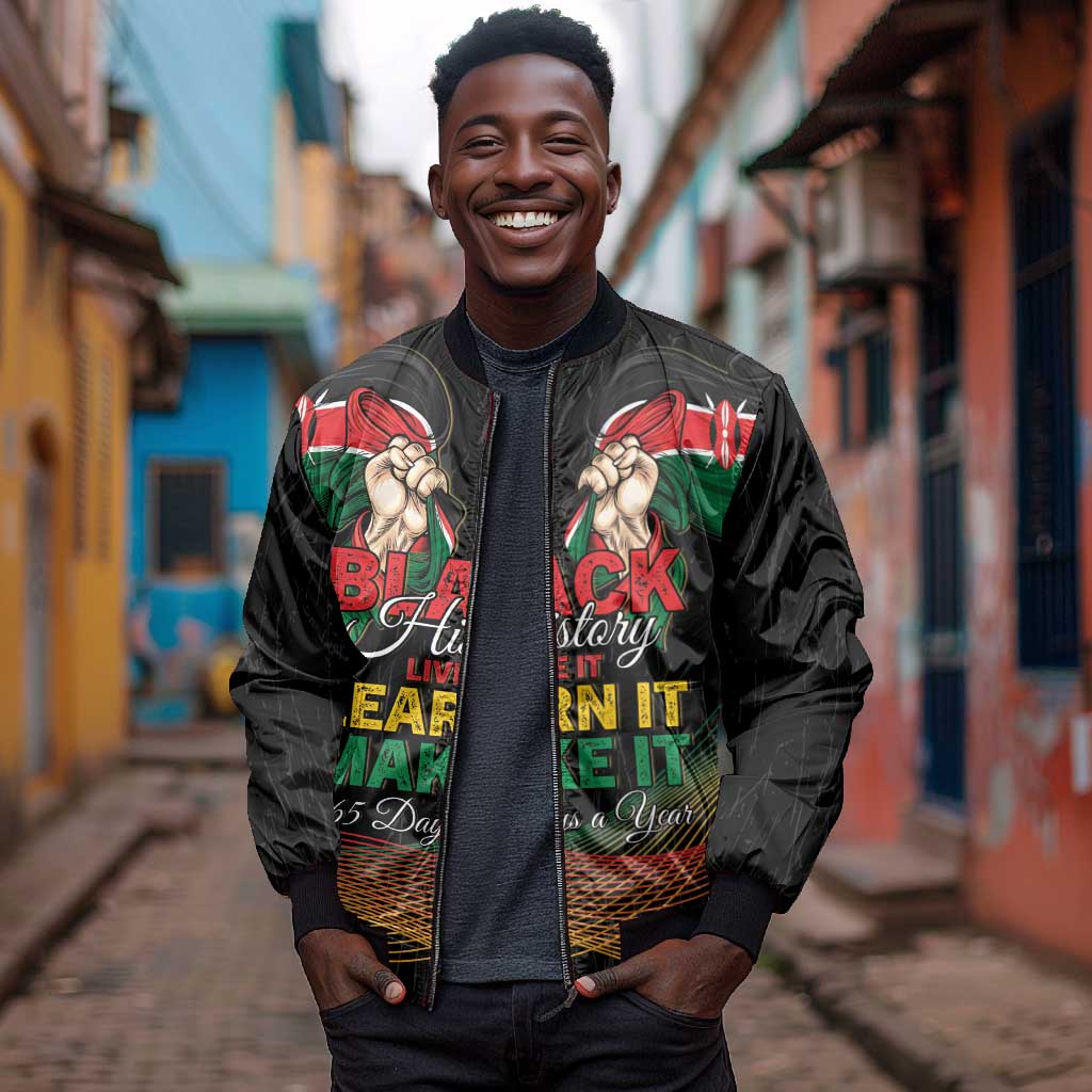 Personalized Kenya Black History Month Bomber Jacket Live It Learn It Make It - Wonder Print Shop