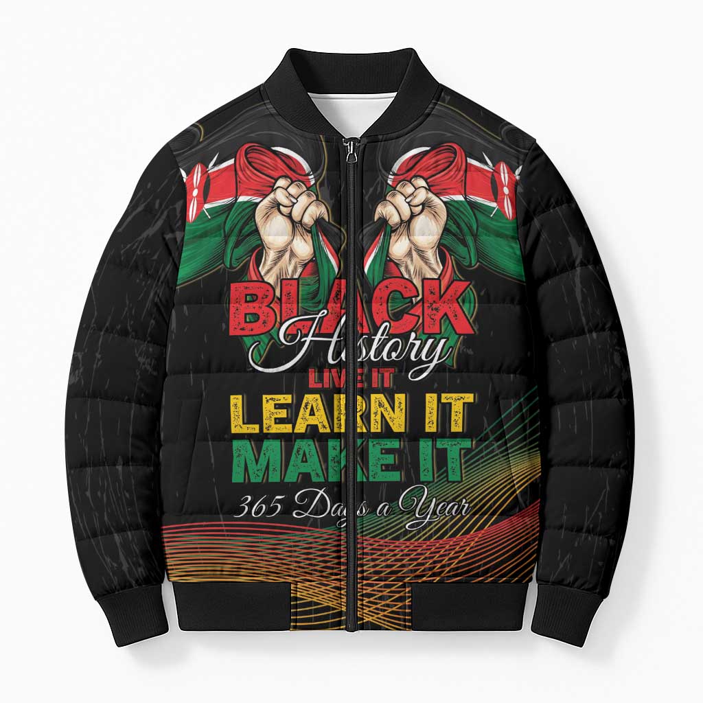 Personalized Kenya Black History Month Bomber Puffer Jacket Live It Learn It Make It - Wonder Print Shop