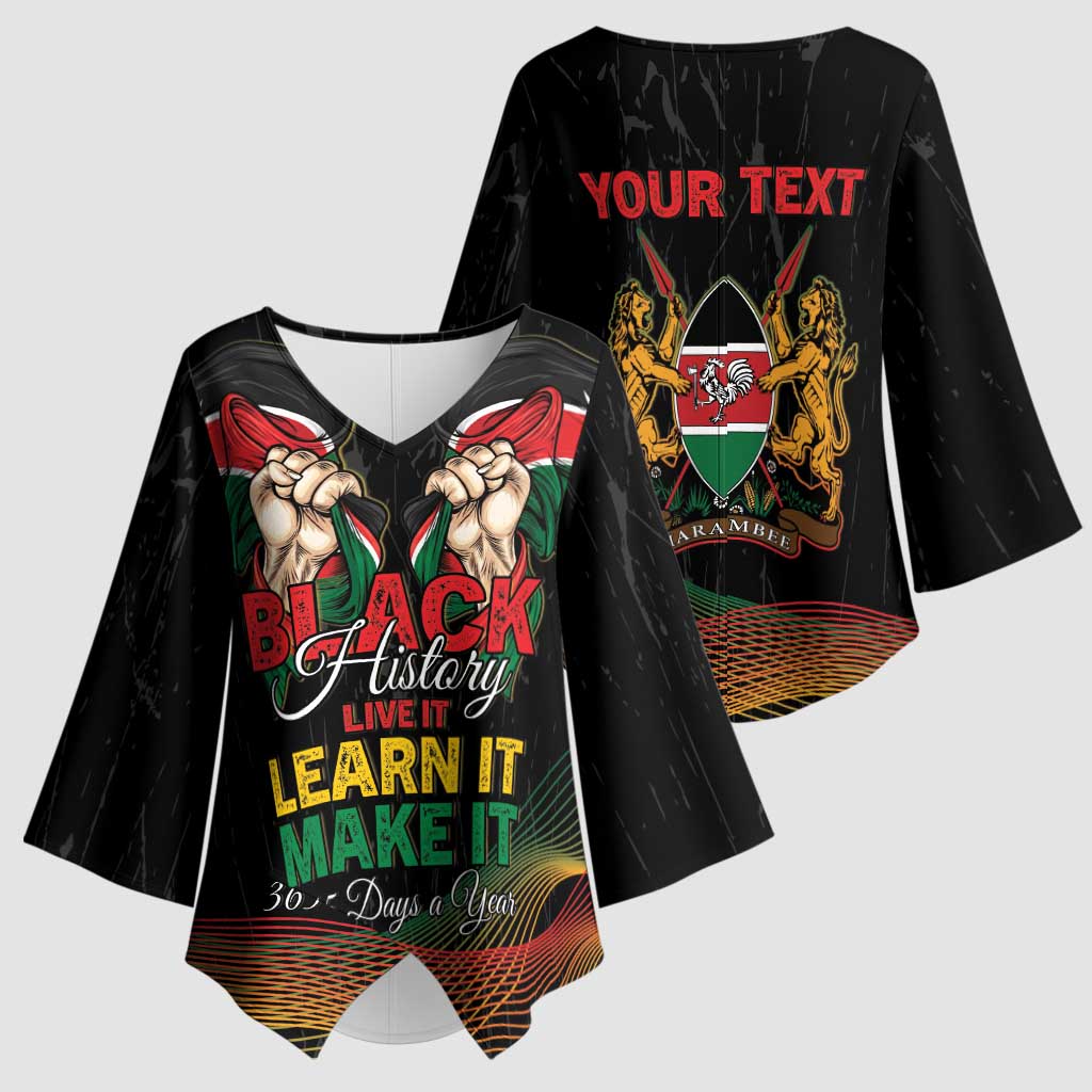 Personalized Kenya Black History Month Kimono Sleeve Blouse Live It Learn It Make It - Wonder Print Shop
