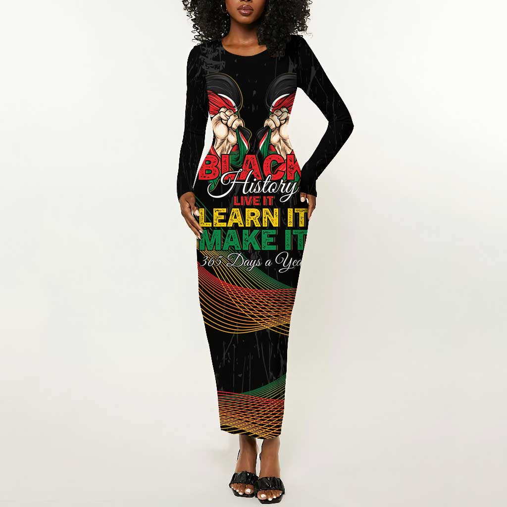 Personalized Kenya Black History Month Long Sleeve Bodycon Dress Live It Learn It Make It - Wonder Print Shop