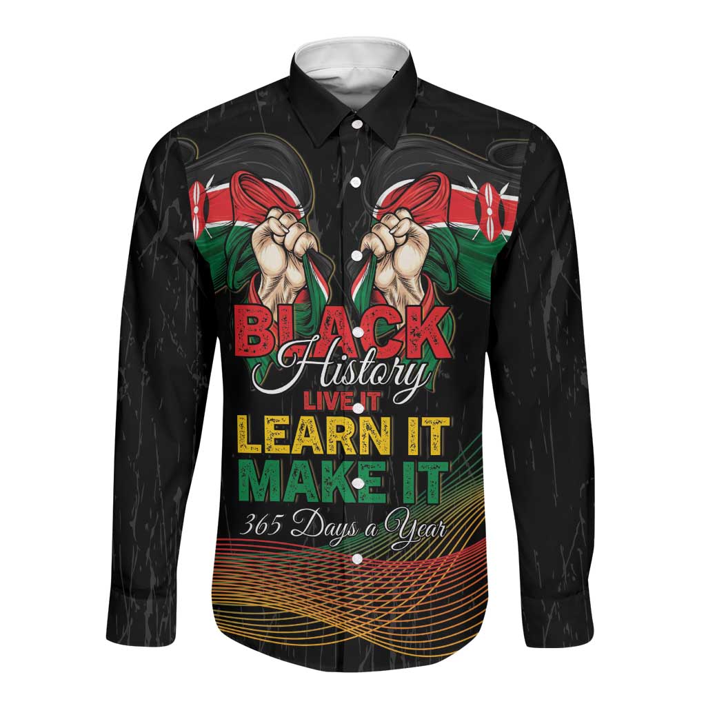 Personalized Kenya Black History Month Long Sleeve Button Shirt Live It Learn It Make It - Wonder Print Shop