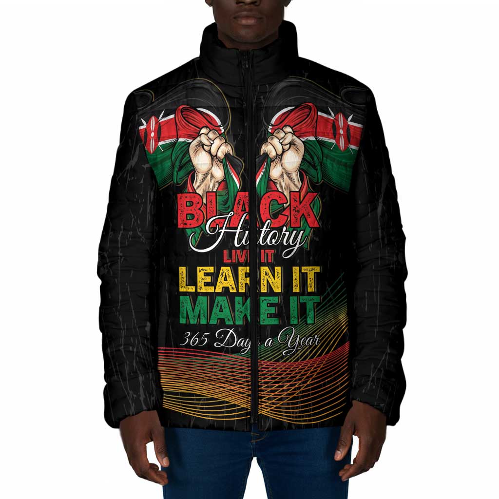Personalized Kenya Black History Month Padded Jacket Live It Learn It Make It - Wonder Print Shop