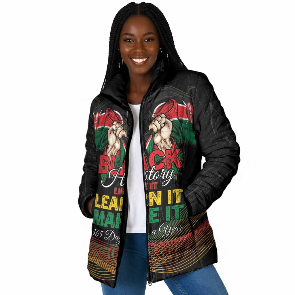 Personalized Kenya Black History Month Padded Jacket Live It Learn It Make It - Wonder Print Shop