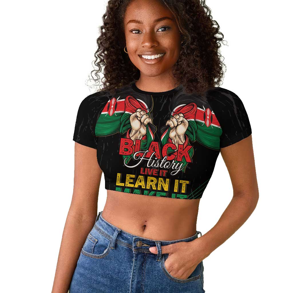 Personalized Kenya Black History Month Raglan Cropped T shirt Live It Learn It Make It - Wonder Print Shop