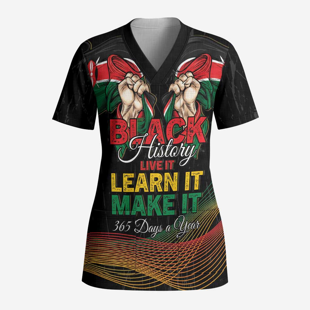 Personalized Kenya Black History Month Scrub Top Live It Learn It Make It - Wonder Print Shop