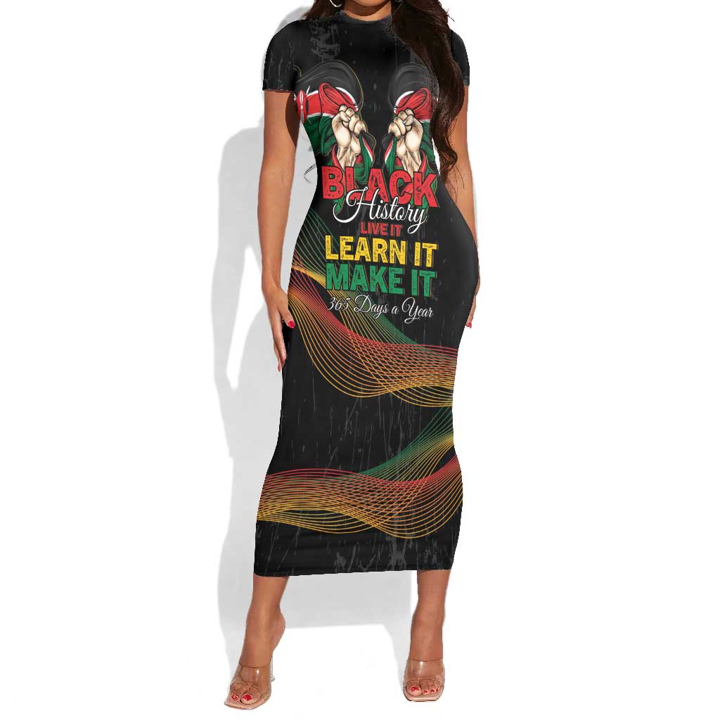 Personalized Kenya Black History Month Short Sleeve Bodycon Dress Live It Learn It Make It - Wonder Print Shop