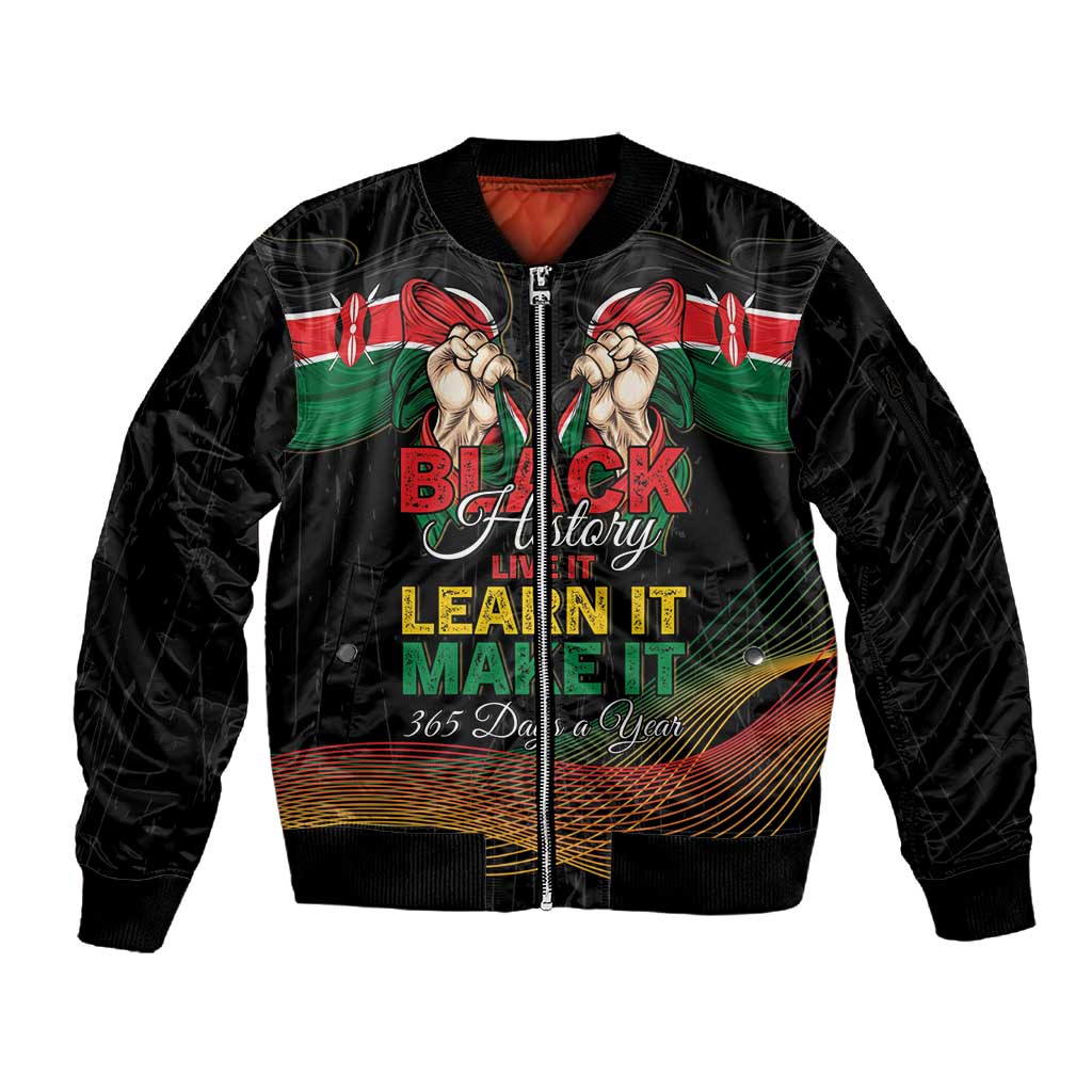 Personalized Kenya Black History Month Sleeve Zip Bomber Jacket Live It Learn It Make It - Wonder Print Shop