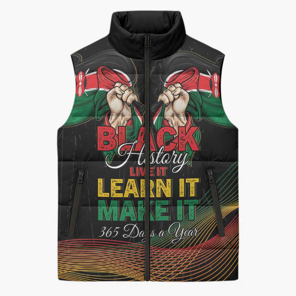 Personalized Kenya Black History Month Sleeveless Puffer Jacket Live It Learn It Make It - Wonder Print Shop