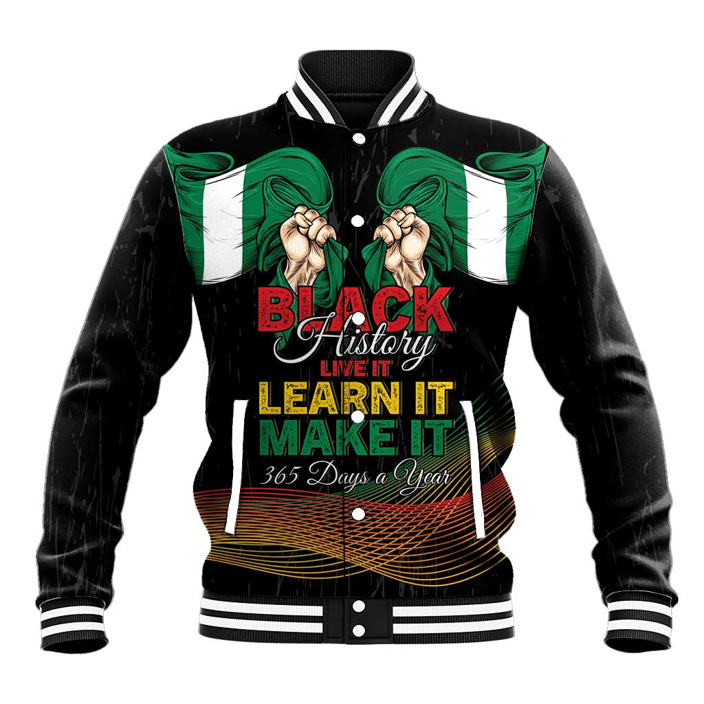 Personalized Nigeria Black History Month Baseball Jacket Live It Learn It Make It - Wonder Print Shop