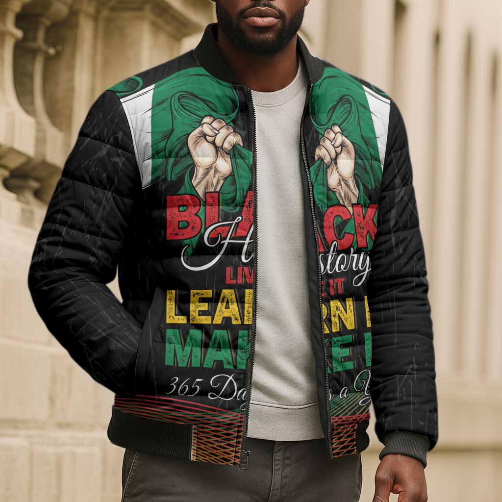 Personalized Nigeria Black History Month Bomber Puffer Jacket Live It Learn It Make It - Wonder Print Shop