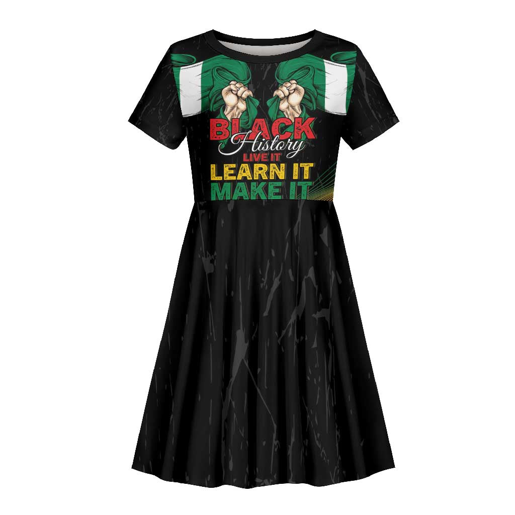 Personalized Nigeria Black History Month Kid Short Sleeve Dress Live It Learn It Make It - Wonder Print Shop