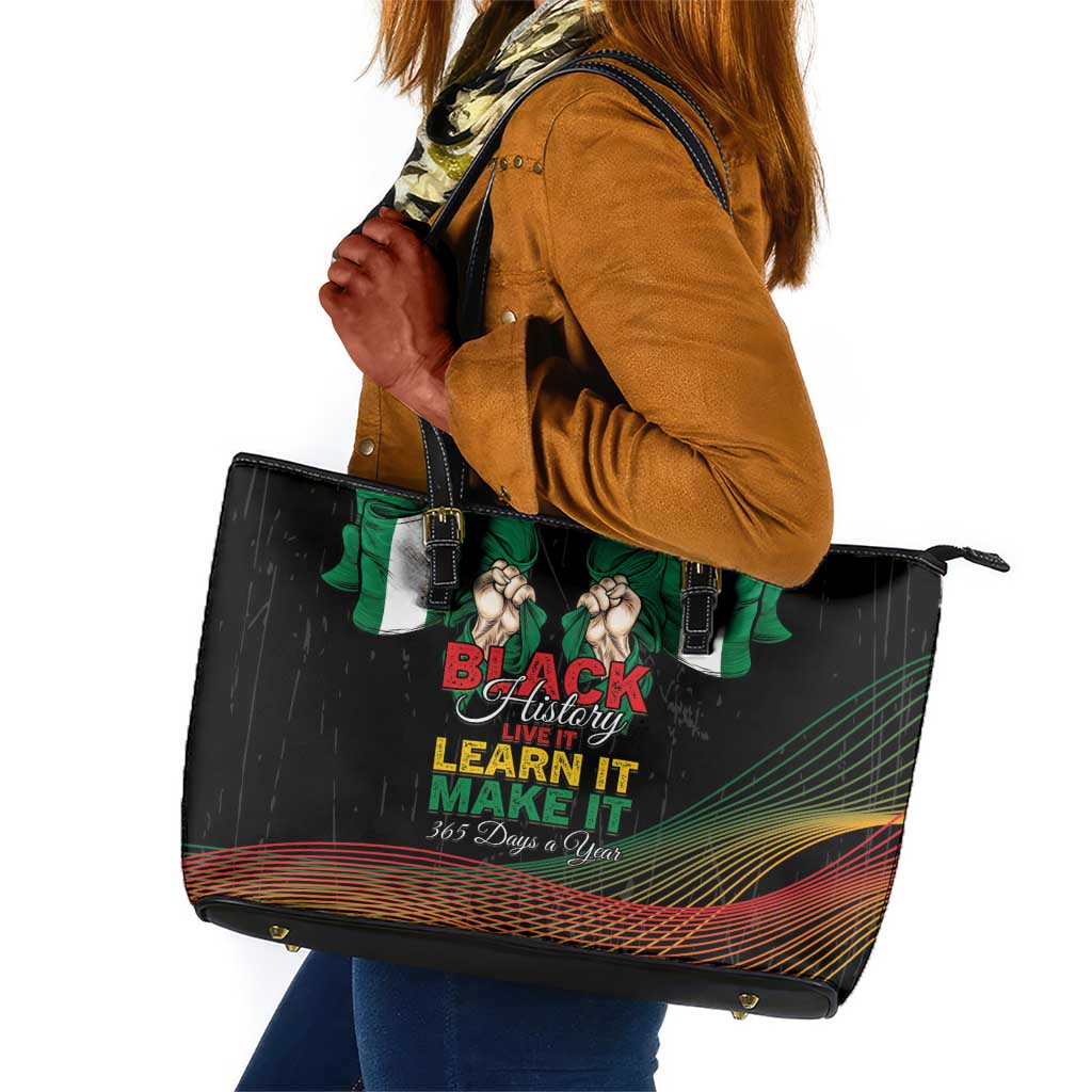 Nigeria Black History Month Leather Tote Bag Live It Learn It Make It - Wonder Print Shop