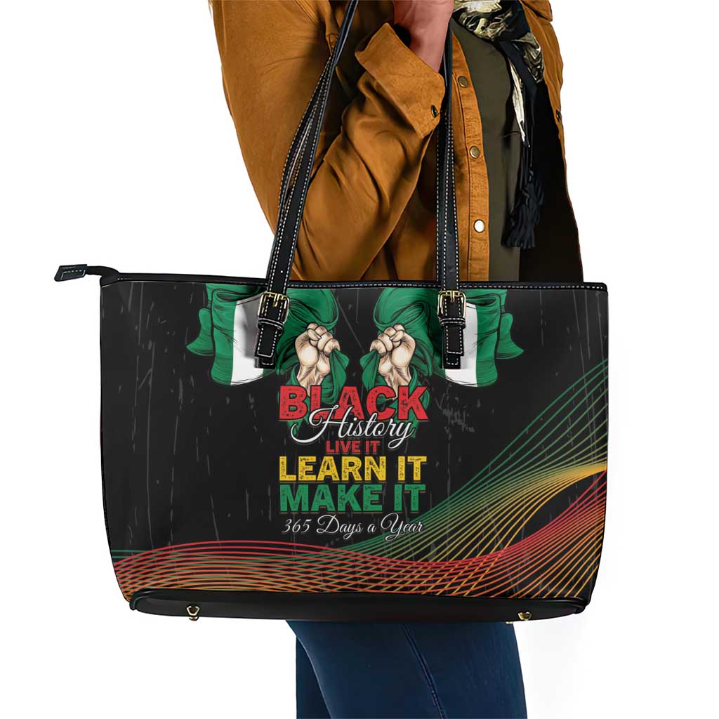 Nigeria Black History Month Leather Tote Bag Live It Learn It Make It - Wonder Print Shop