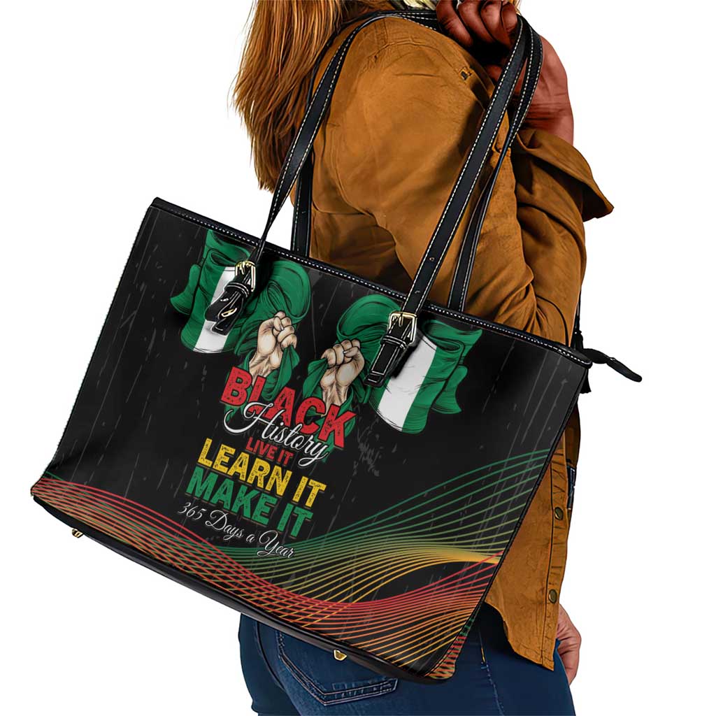Nigeria Black History Month Leather Tote Bag Live It Learn It Make It - Wonder Print Shop