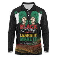 Personalized Nigeria Black History Month Long Sleeve Polo Shirt Live It Learn It Make It - Wonder Print Shop