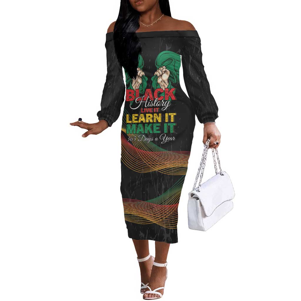 Personalized Nigeria Black History Month Off The Shoulder Long Sleeve Dress Live It Learn It Make It - Wonder Print Shop