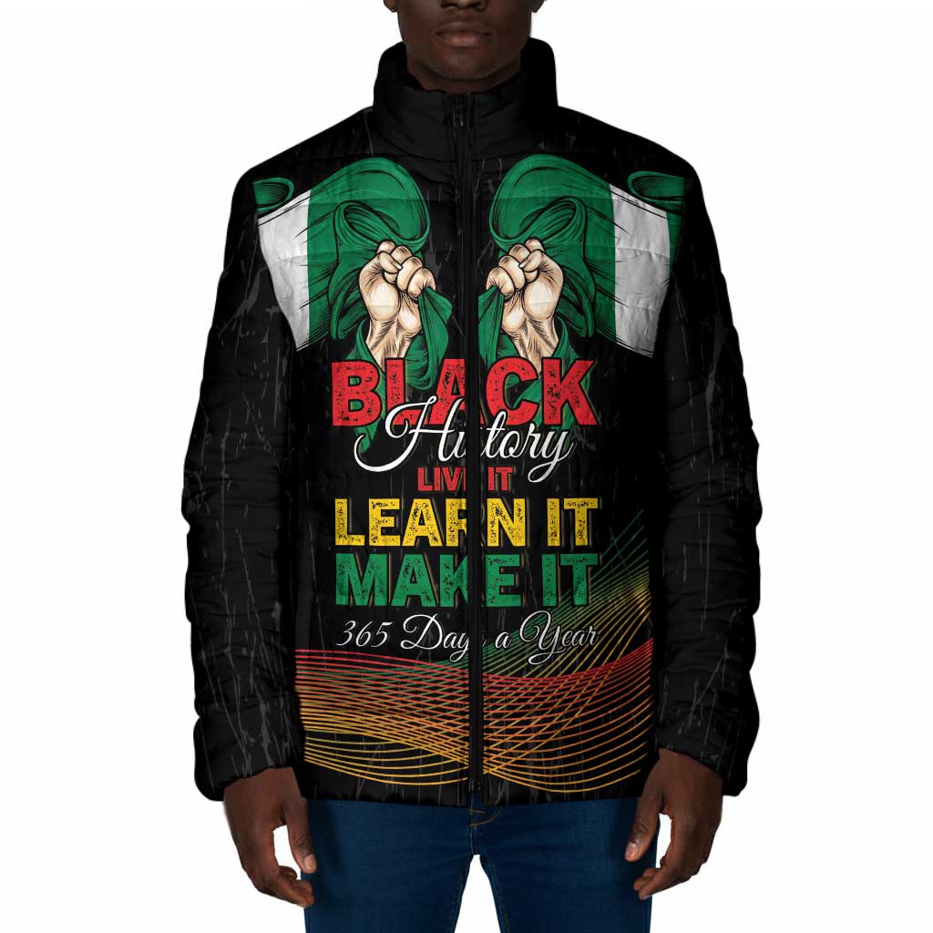 Personalized Nigeria Black History Month Padded Jacket Live It Learn It Make It - Wonder Print Shop