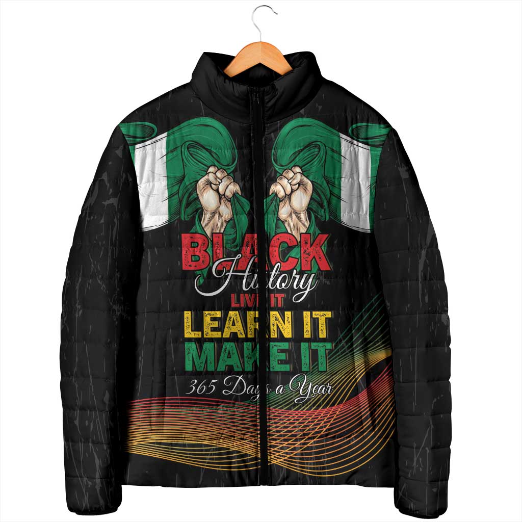 Personalized Nigeria Black History Month Padded Jacket Live It Learn It Make It - Wonder Print Shop