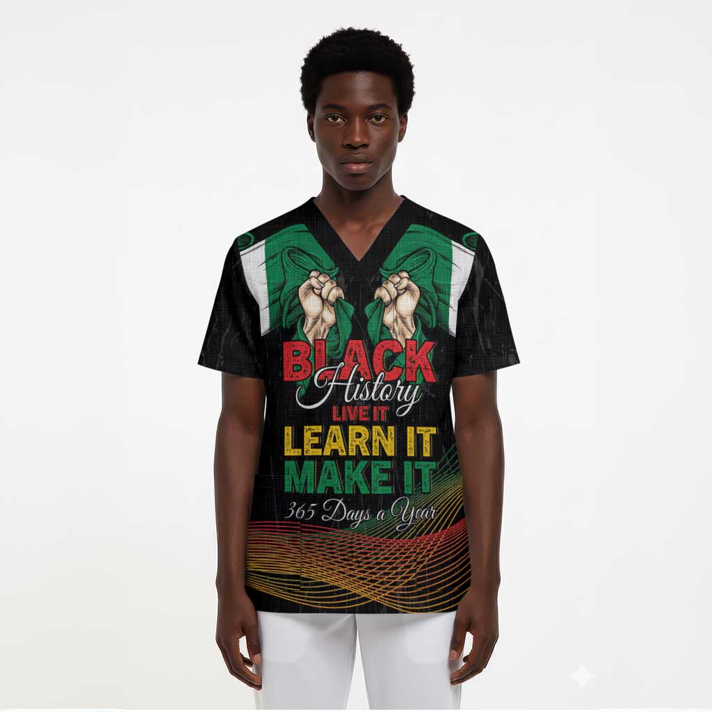Personalized Nigeria Black History Month Scrub Top Live It Learn It Make It - Wonder Print Shop