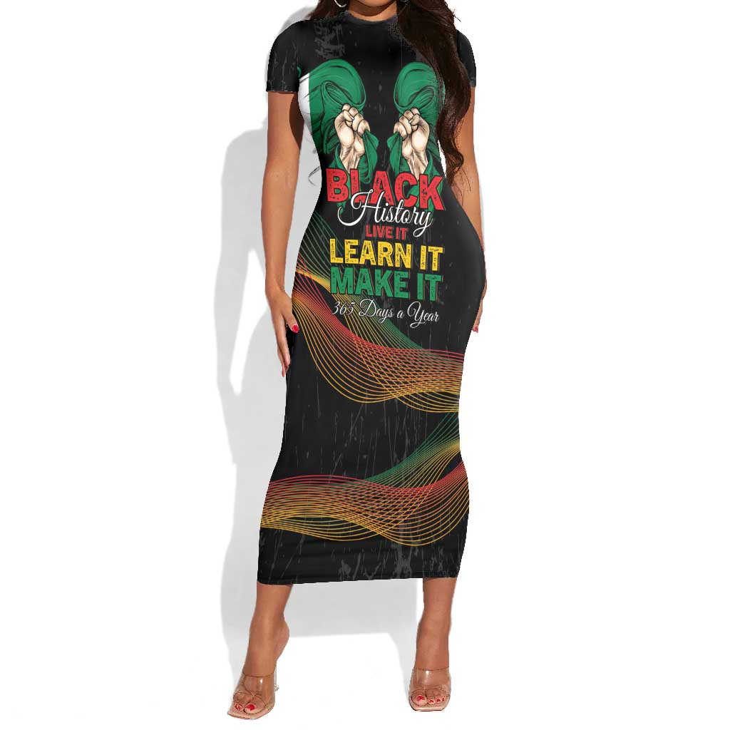 Personalized Nigeria Black History Month Short Sleeve Bodycon Dress Live It Learn It Make It - Wonder Print Shop