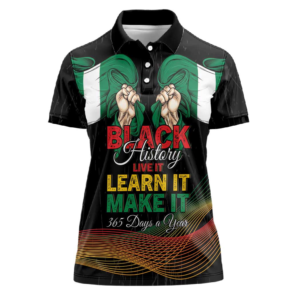 Personalized Nigeria Black History Month Women Polo Shirt Live It Learn It Make It - Wonder Print Shop