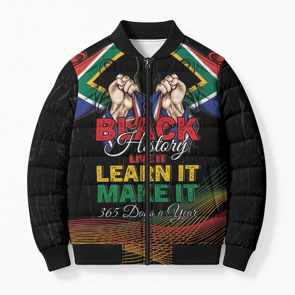Personalized South Africa Black History Month Bomber Puffer Jacket Live It Learn It Make It - Wonder Print Shop