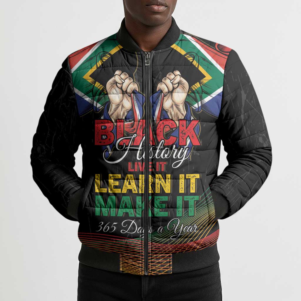 Personalized South Africa Black History Month Bomber Puffer Jacket Live It Learn It Make It - Wonder Print Shop