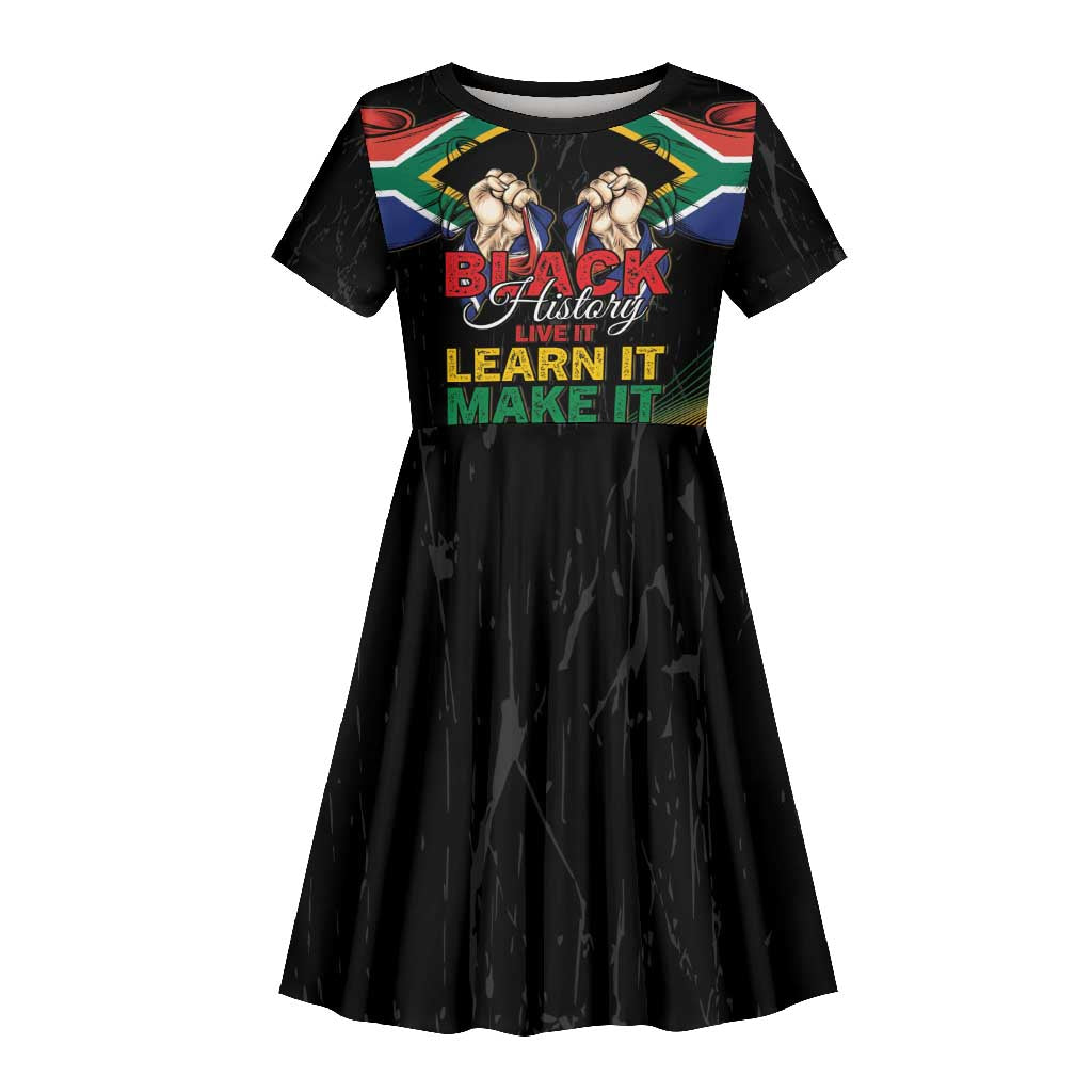 Personalized South Africa Black History Month Kid Short Sleeve Dress Live It Learn It Make It - Wonder Print Shop