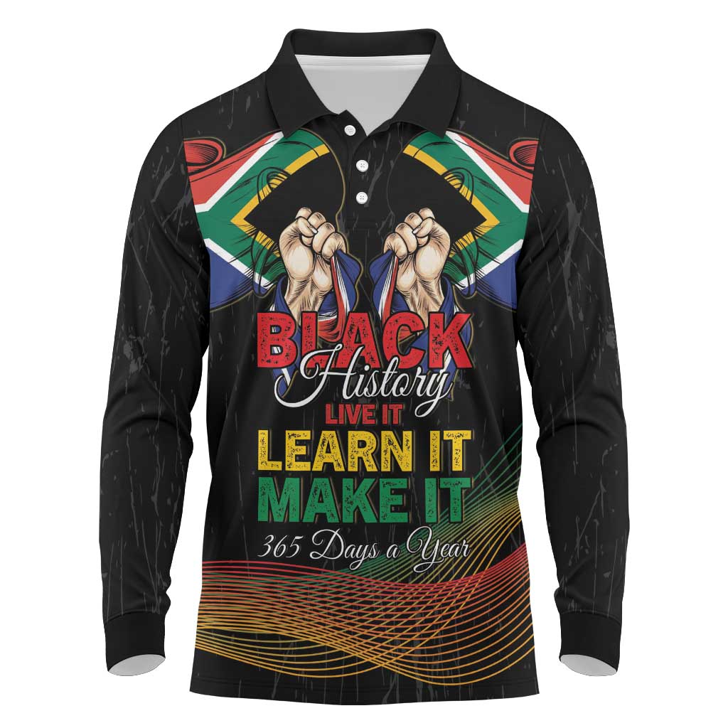 Personalized South Africa Black History Month Long Sleeve Polo Shirt Live It Learn It Make It - Wonder Print Shop