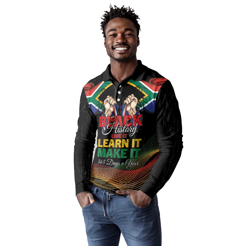 Personalized South Africa Black History Month Long Sleeve Polo Shirt Live It Learn It Make It - Wonder Print Shop