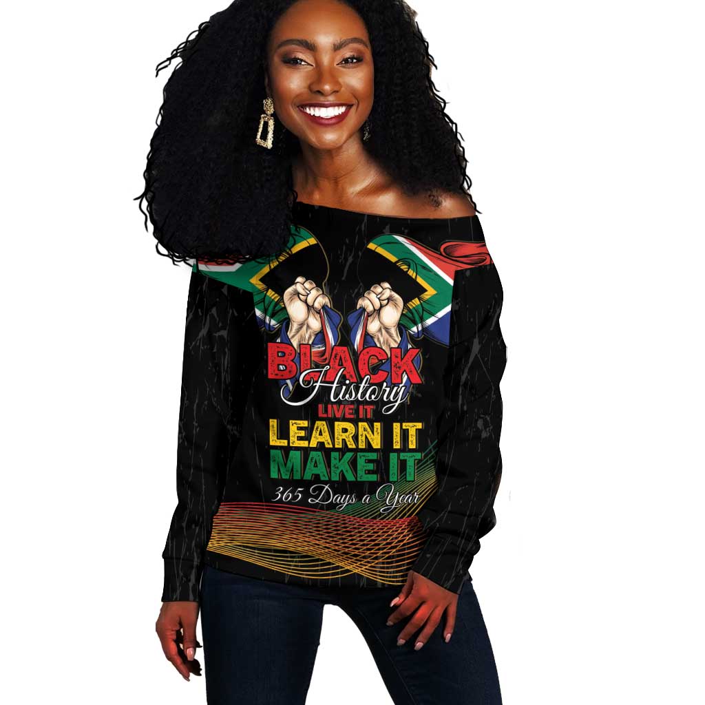 Personalized South Africa Black History Month Off Shoulder Sweater Live It Learn It Make It - Wonder Print Shop