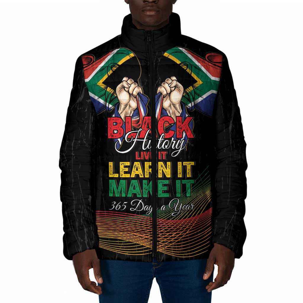 Personalized South Africa Black History Month Padded Jacket Live It Learn It Make It - Wonder Print Shop