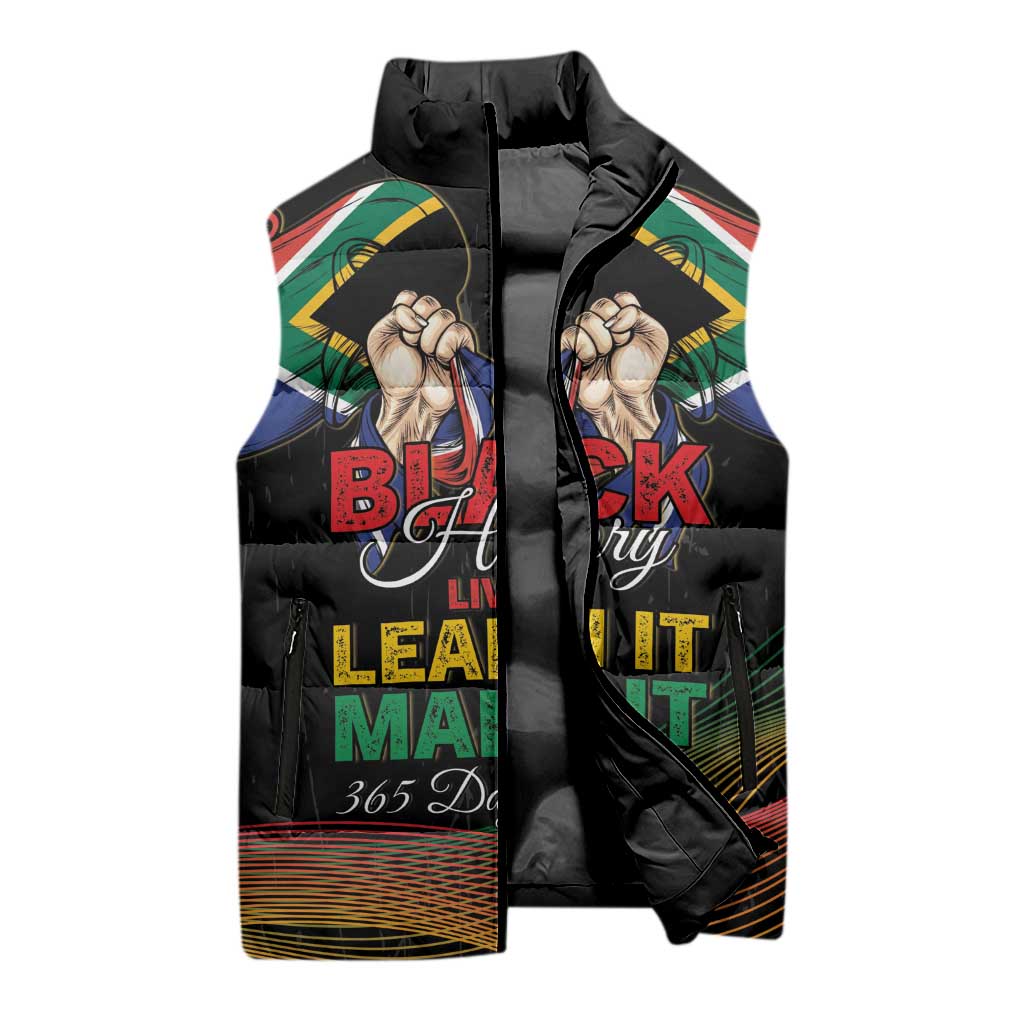 Personalized South Africa Black History Month Sleeveless Puffer Jacket Live It Learn It Make It - Wonder Print Shop