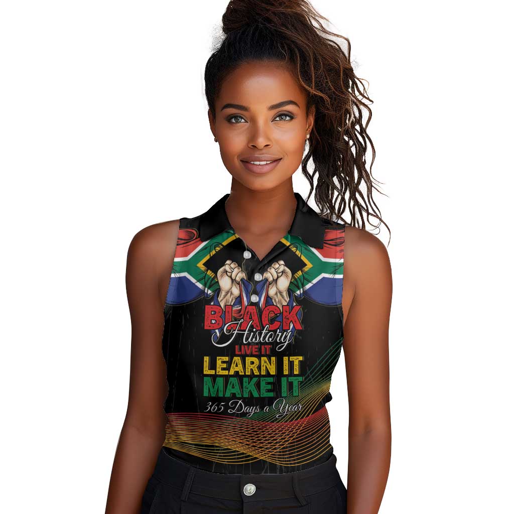 Personalized South Africa Black History Month Women Sleeveless Polo Shirt Live It Learn It Make It - Wonder Print Shop