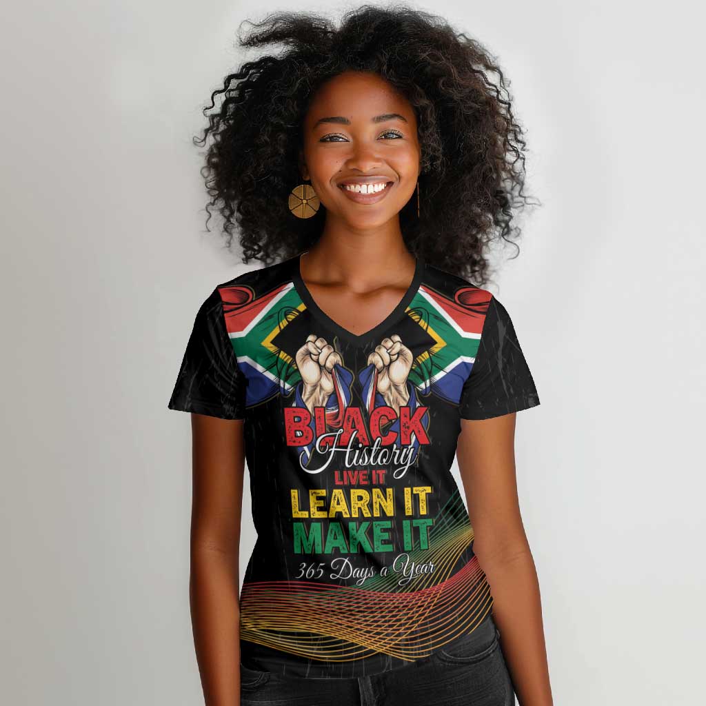 Personalized South Africa Black History Month Women V-Neck T-Shirt Live It Learn It Make It - Wonder Print Shop