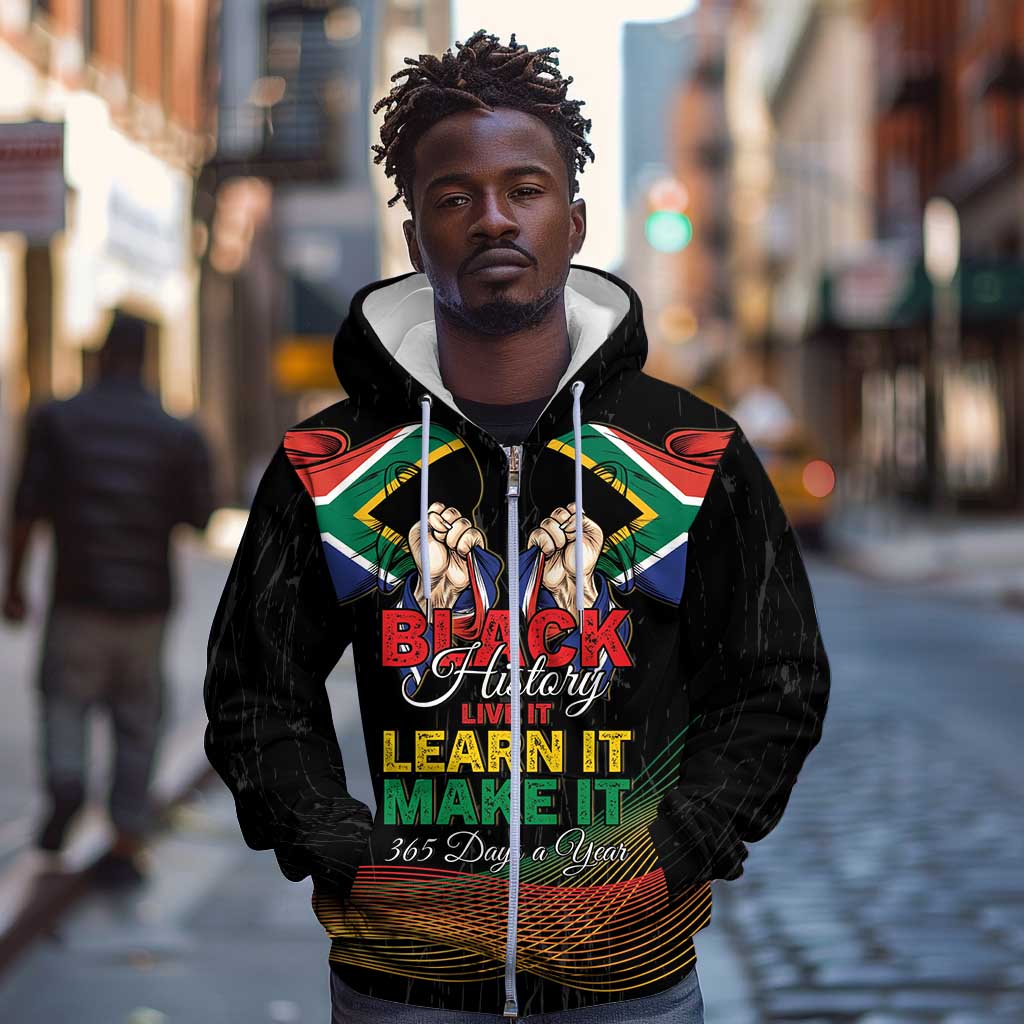 Personalized South Africa Black History Month Zip Hoodie Live It Learn It Make It - Wonder Print Shop